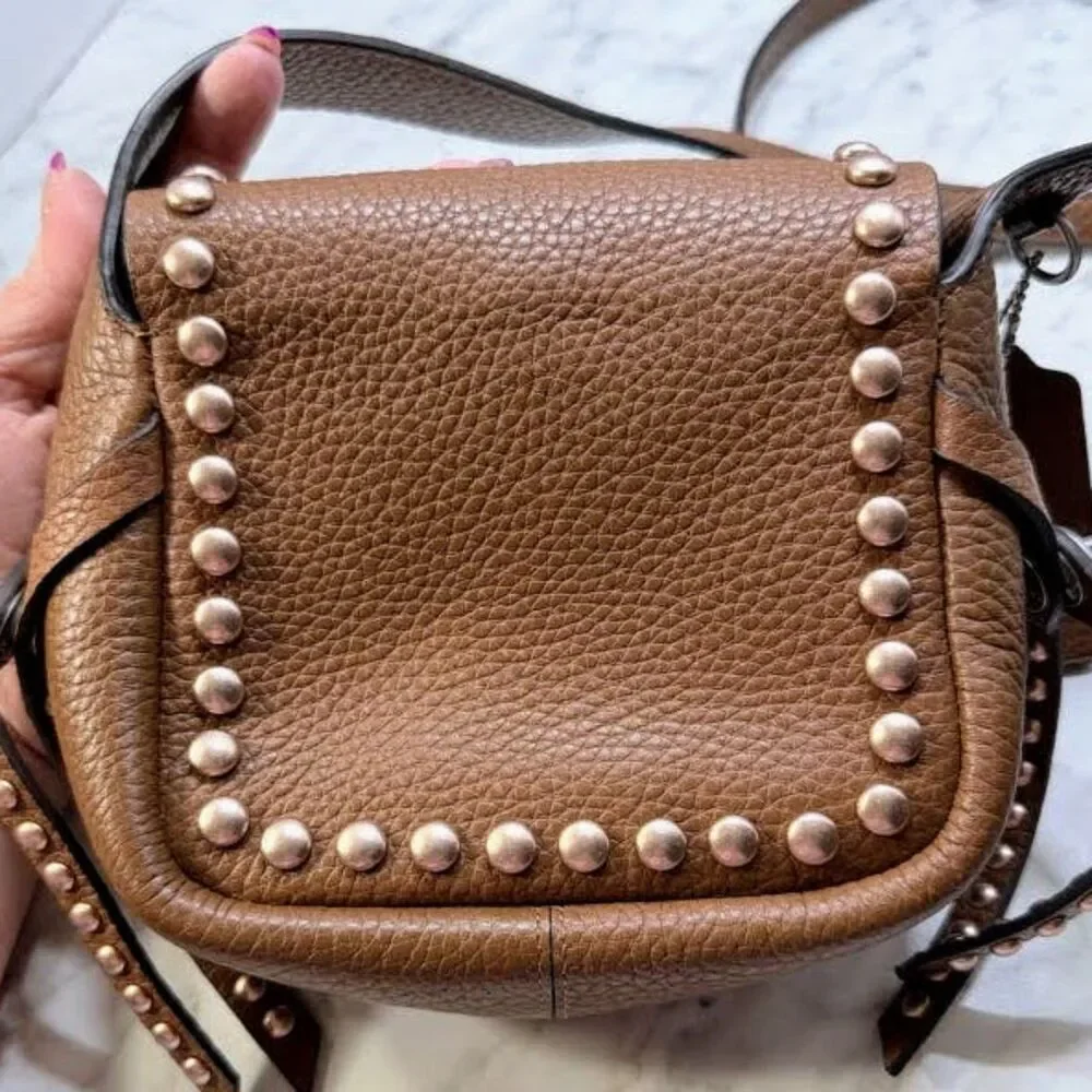 Coach Dakota Mini Studded Crossbody Bag Tan Pebbled Leather